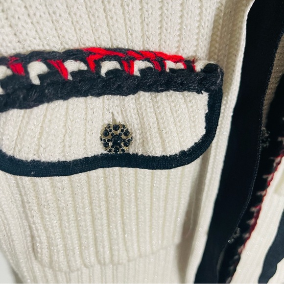 Self-Portrait Lurex Knit Dress Ivory Black Red Preppy Career Modest Trendy - Picture 9 of 15